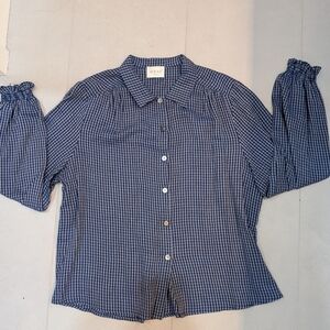 Wrap London Blue Checkered Shirt With Cinched Sleeve